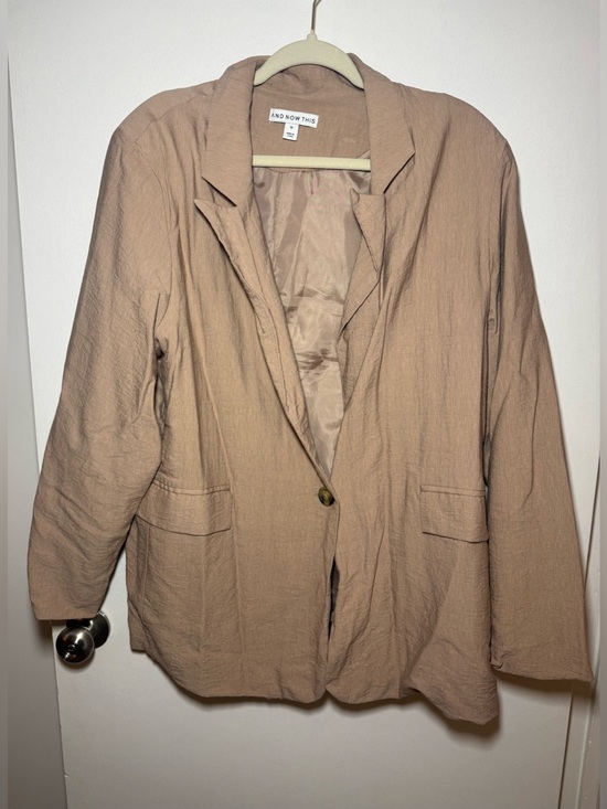 And Now This Jackets & Blazers - AND NOW THIS Women's Beige Tan Lined Button Blazer Jacket, Relaxed Fit, Size 1X